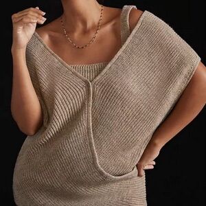 Anthropologie Twist Front Sweater Vest And Crop Tank Knit Set Tan S